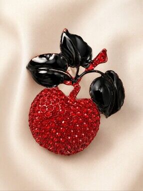 Vintage 1990s/2000s AJMC Red Rhinestone Apple Brooch